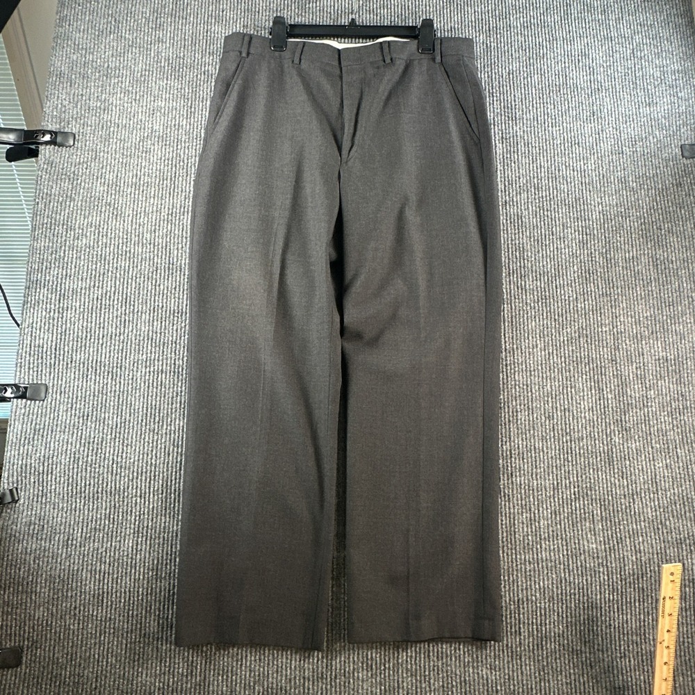Stafford Mens Charcoal Gray Wool Blend Custom Fit Dress Pants Flat Front 35x29